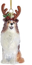 Glass Dog Sheltie Shetland w/Antlers Dog Breed Christmas Ornament - £14.30 GBP