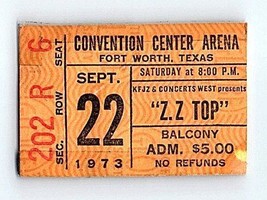 Zz Top Concert Ticket Stub Septembre 22 1973 Fort Worth Texas - £55.21 GBP