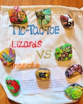 Hand Painted Stone Art Tic-Tac-Toe LIZARDS VS INSECTS! Board/ Camp Game ... - £27.94 GBP