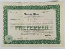 Montana Mines Helena 1926 Stock Certificate No.8 to E.A. Stowe 5000 Shares - £8.62 GBP