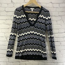 Charter Club Sweater Womens Sz M Blue White Chevron Print V Neck  - £15.52 GBP