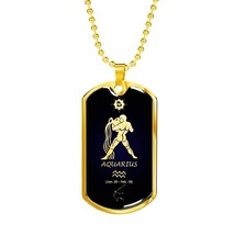 Aquarius Constellation Horoscope Zodiac Necklace 18k Gold Stainless Steel Dog T - £45.74 GBP+