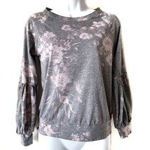 Chaser Floral Lantern Sleeve Top Gray Long Balloon Sleeve Size XS - £14.33 GBP