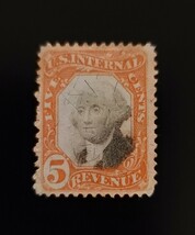 1871 5c U.S. Internal Revenue, George Washington, Orange &amp; Black, Scott ... - $2.07 CAD