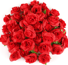 Kesoto 50Pcs Red Roses Buds Artificial Flowers Bulk, 1.6&quot; Small Silk Fake Roses  - £11.84 GBP