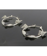925 Sterling Silver - Black Onyx &amp; Marcasite Butterfly Hoop Earrings - E... - £47.64 GBP