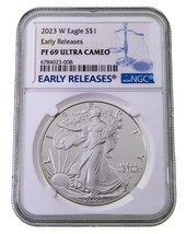 2023-W $1 Silver American Eagle Proof Graded by NGC as PF69 UCAM Early Releases - £76.35 GBP