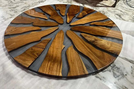 42&quot;x42&quot; Round Coffee Table Top Made Of Natural Epoxy Resin &amp; Acacia Wood Decor - £1,470.64 GBP