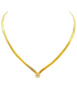 Gold Plated Herring-Bone Necklace with a Cubic Zirconia Pendant - Chain ... - $182.07 MXN