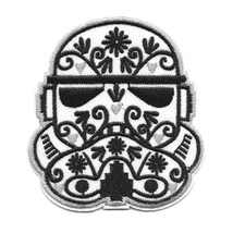 Stormtrooper Calavera Iron On Patch 3&quot; Embroidered Star Wars Flowers Sugar Skull - £3.91 GBP