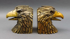 Brass Vintage MCM Pair Of Patriotic Open Beak Eagle Bird Head Heavy Bookends - £150.28 GBP