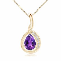 ANGARA Pear-Shaped Amethyst and Diamond Loop Pendant in 14K Gold | 18&quot; Chain - £452.51 GBP