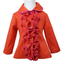 Stella &amp; Stevie Ruffle Jacket Girls 4T Orange Pink Contrast Trim Unlined Coat - £15.63 GBP