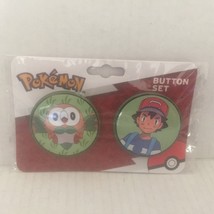 New Pokemon Rowlet &amp; Ash 1&#39;&#39; Buttons Set - $8.96