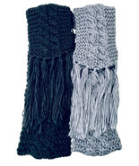 Unisex Set of 2 Chunky Gray &amp; Black Cable Knit Fringe Thick Long Winter ... - $30.04 CAD