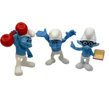 Vintage Smurfs Figurine Set Of 3 - Weightlifter Running &amp; Glasses Character - $7.68