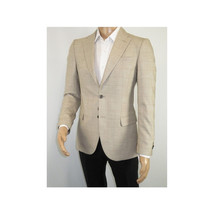 Men Sport Coat by Berlusconi Turkey Soft European Plaid #AT77 04 Tan Brown Linen image 7