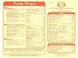 Lucky Burger Menu Military Highway San Antonio Texas - $13.86