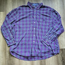 Chaps Easy Care Shirt Purple Mens Size 3XB Button Down Plaid Big and Tall - £19.56 GBP