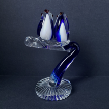 Hand-Blown Art Glass Birds Sitting On A Branch Paperweight Figurine Coba... - $32.37