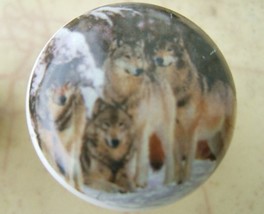 Ceramic cabinet Knobs Knob w/ Wolf Pack #2 WILDLIFE wolves - $5.30