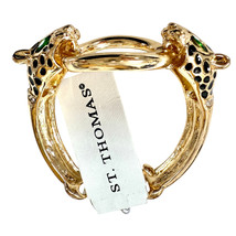 NEW Vintage St Thomas Gold Tone Green Eyes Double Leopard Head Toggle Br... - $87.32