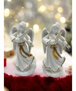 Vintage White Porcelain Angel Playing Violin Candle holders Set of 2 4 3/8&quot; - $477.12 MXN