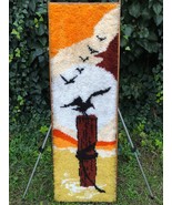 EMBROIDERY Original  1970s SCANDINAVIAN RYA RUG STYLE MODERN SEASCAPE SU... - $1,906.48 CAD
