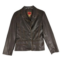 Vintage Y2K RVT Clothing Women&#39;s S Faux Leather Brown Moto Biker Blazer ... - $27.09
