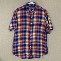 Polo Ralph Lauren Shirt Mens Large Madras Plaid 100% Linen Short Sleeve ... - $22.43