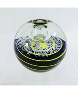 Glass Paperweight Taper Candleholder Blue Yellow Swirl Design 3 3/8&quot; Dia - $36.58