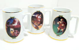 3 Lot Coca Cola Collectible Edition Vintage Christmas Mugs Santa Claus Gold Trim - £7.34 GBP