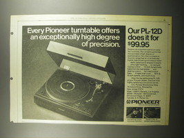 1974 Pioneer PL-12D Turntable Advertisement - £14.45 GBP