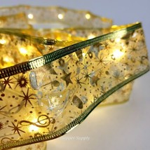 Gold 2&quot; Ribbon 16ft W/ LED String Light Inside Christmas Light-Emitting ... - £6.32 GBP
