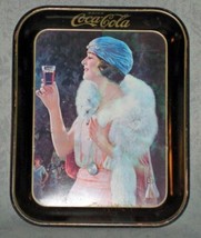 Coca-Cola Flapper Girl With Mink Litho Black Metal Tray 1973 10x13 Good ... - $14.85