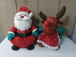 VTG Puffy Nylon Santa &amp; Rudolph Storage Compartment Box Plush Christmas Holiday - £33.62 GBP