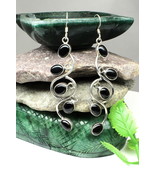 Black onyx stem leaf 925 Sterling Silver Dangle earrings - €54,85 EUR