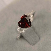 2.2Ct Heart Simulated Red Garnet 14k White Gold Plated Engagement Solitaire Ring - £87.12 GBP