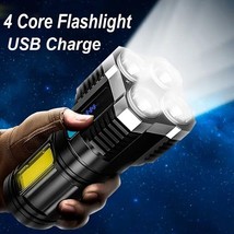 High Power LED Flashlights Camping Torch with 4 Lamp Beads and Cob Side Light Re - £7.75 GBP