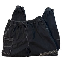 Hot Topic Black Elastic Drawstring Cargo Jogger Pull-On Pants Pockets Womens XL - £12.64 GBP