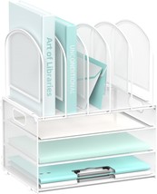 Daltack Desk Organizer With Vertical File Holder, 3 Tier Desktop, White - $39.93