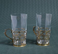 Pair British antique gilt sterling silver glass holders early 20C by Edw... - £120.68 GBP