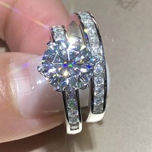 3Ct Round Lab-Created Diamond Bridal Engagement Ring 14K White Gold Plated Set - £119.86 GBP