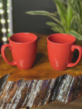 2 Corelle Corning Classic Cafe Maroon Dark Red Stoneware Coffee Tea Cocoa Mugs - £13.38 GBP