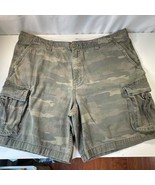 Vintage Y2K Cargo Shorts Men 44 Green Camo Drawstring Relaxed Baggy Skat... - $29.69