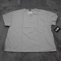 Dickies Shirt Mens L White Scrubs Medical Uniform Short Sleeve VNeck Top - £15.55 GBP