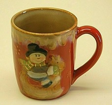 Snowman Rocking Horse Hot Chocolate Mug Coffee Cup Brown Drip Trim Snowf... - $19.79