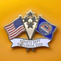 AMVETS Department of Florida USA Flag Vintage Pin Friendship Gold Tone Enamel - £9.51 GBP