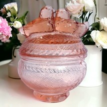 Vintage Pink Glass Kissing Love Birds on Nest Covered Candy Trinket Dish 5.25&quot; H - £15.57 GBP