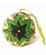 Hand Quilted Folded Fabric Star Christmas  Ball Ornament Green Red Black... - £12.41 GBP